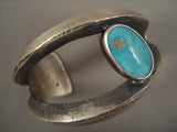 Weird Unique Navajo 'Offset Turquoise' Native American Jewelry Silver Duel Shank Bracelet-Nativo Arts