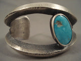 Weird Unique Navajo 'Offset Turquoise' Native American Jewelry Silver Duel Shank Bracelet-Nativo Arts