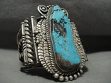 Whopping 188 Gram Vintage Navajo Crow Springs Turquoise Leaf Native American Jewelry Silver Bracelet-Nativo Arts