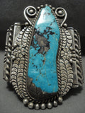Whopping 188 Gram Vintage Navajo Crow Springs Turquoise Leaf Native American Jewelry Silver Bracelet-Nativo Arts