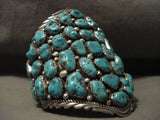 Whopping Vintage Navajo Towering Turquoise Nugget Native American Jewelry Silver Bracelet Old-Nativo Arts