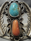 Wide #8 Turquoise Vintage Navajo Sterling Silver Native American Bracelet Old-Nativo Arts