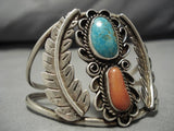 Wide #8 Turquoise Vintage Navajo Sterling Silver Native American Bracelet Old-Nativo Arts