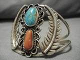 Wide #8 Turquoise Vintage Navajo Sterling Silver Native American Bracelet Old-Nativo Arts