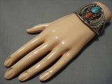 Wide #8 Turquoise Vintage Navajo Sterling Silver Native American Bracelet Old-Nativo Arts