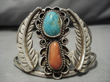 Wide #8 Turquoise Vintage Navajo Sterling Silver Native American Bracelet Old-Nativo Arts