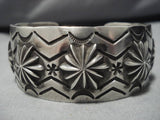 Wide And Detailed!! Vintage Native American Navajo Sterling Silver Repoussed Bracelet Old-Nativo Arts