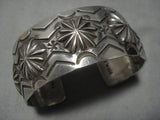 Wide And Detailed!! Vintage Native American Navajo Sterling Silver Repoussed Bracelet Old-Nativo Arts