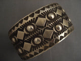 Wide Deep Stamp Vintage Navajo Native American Jewelry Silver Bracelet-Nativo Arts
