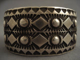 Wide Deep Stamp Vintage Navajo Native American Jewelry Silver Bracelet-Nativo Arts