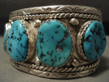 Wide Men's Chunky Turquoise Vintage Navajo Native American Jewelry Silver Bracelet-Nativo Arts