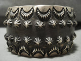 Wide 'Sun Rays And Shells' Hand Hammered Navajo Native American Jewelry Silver Bracelet-Nativo Arts