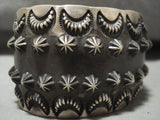 Wide 'Sun Rays And Shells' Hand Hammered Navajo Native American Jewelry Silver Bracelet-Nativo Arts