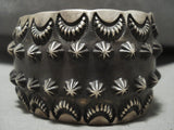 Wide 'Sun Rays And Shells' Hand Hammered Navajo Native American Jewelry Silver Bracelet-Nativo Arts