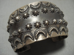 Wide 'Sun Rays And Shells' Hand Hammered Navajo Native American Jewelry Silver Bracelet-Nativo Arts