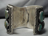 Wide Vintage Native American Navajo Royston Turquoise Sterling Silver Coin Bracelet Old-Nativo Arts