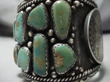 Wide Vintage Native American Navajo Royston Turquoise Sterling Silver Coin Bracelet Old-Nativo Arts