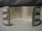 Wide!! Vintage Native American Navajo Squared Pearl Inlay Sterling Silver Bracelet Old-Nativo Arts
