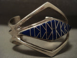 Wide Vintage Navajo Intense Lapis Inlay Native American Jewelry Silver Bracelet-Nativo Arts