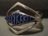 Wide Vintage Navajo Intense Lapis Inlay Native American Jewelry Silver Bracelet-Nativo Arts