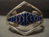 Wide Vintage Navajo Intense Lapis Inlay Native American Jewelry Silver Bracelet-Nativo Arts