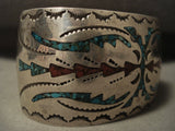 Wide Vintage Navajo Natural Turquoise Coral Native American Jewelry Silver Bracelet-Nativo Arts