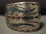 Wide Vintage Navajo Natural Turquoise Coral Native American Jewelry Silver Bracelet-Nativo Arts
