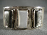 Wide Vintage Navajo Pearl And Abalone Native American Jewelry Silver Bracelet-Nativo Arts
