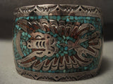 Wide Vintage Navajo Turquoise Coral Native American Jewelry Silver Bracelet-Nativo Arts