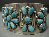 Wide Vintage Navajo 'Turquoise Flower' Native American Jewelry Silver Bracelet-Nativo Arts