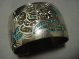 Wide Vintage Navajo Turquoise Pearl Native American Jewelry Silver Bracelet-Nativo Arts