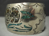 Wide Vintage Navajo Turquoise Pearl Native American Jewelry Silver Bracelet-Nativo Arts