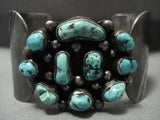 Wide Waving Cuff Vintage Navajo Turquoise Native American Jewelry Silver Patina Bracelet-Nativo Arts