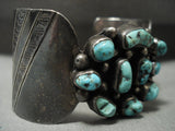 Wide Waving Cuff Vintage Navajo Turquoise Native American Jewelry Silver Patina Bracelet-Nativo Arts