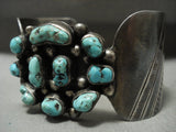 Wide Waving Cuff Vintage Navajo Turquoise Native American Jewelry Silver Patina Bracelet-Nativo Arts