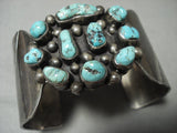 Wide Waving Cuff Vintage Navajo Turquoise Native American Jewelry Silver Patina Bracelet-Nativo Arts