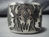Wide Wide!! Navajo Becenti Sterling Silver Cowskull Native American Bracelet-Nativo Arts