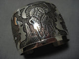 Wide Wide!! Navajo Becenti Sterling Silver Cowskull Native American Bracelet-Nativo Arts