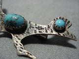 Wonderful Running Roadrunner Vintage Native American Jewelry Navajo Turquoise Sterling Silver Pin Old-Nativo Arts