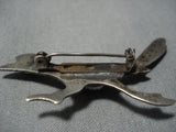 Wonderful Running Roadrunner Vintage Native American Jewelry Navajo Turquoise Sterling Silver Pin Old-Nativo Arts