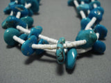 Wonderful Vintage Native American Jewelry Navajo Blue Gem Turquoise Heishi Hand Woven Necklace Old-Nativo Arts