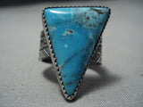 Wonderful Vintage Native American Jewelry Navajo Huge Triangular Turquoise Sterling Silver Ring-Nativo Arts