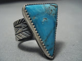 Wonderful Vintage Native American Jewelry Navajo Huge Triangular Turquoise Sterling Silver Ring-Nativo Arts
