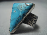 Wonderful Vintage Native American Jewelry Navajo Huge Triangular Turquoise Sterling Silver Ring-Nativo Arts