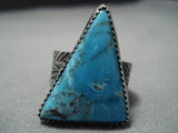Wonderful Vintage Native American Jewelry Navajo Huge Triangular Turquoise Sterling Silver Ring-Nativo Arts