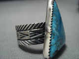 Wonderful Vintage Native American Jewelry Navajo Huge Triangular Turquoise Sterling Silver Ring-Nativo Arts