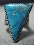 Wonderful Vintage Native American Jewelry Navajo Huge Triangular Turquoise Sterling Silver Ring-Nativo Arts
