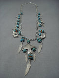 Wonderful Vintage Native American Jewelry Navajo Turquoise Sterling Silver Charm Necklace Old-Nativo Arts