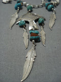 Wonderful Vintage Native American Jewelry Navajo Turquoise Sterling Silver Charm Necklace Old-Nativo Arts