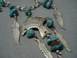 Wonderful Vintage Native American Jewelry Navajo Turquoise Sterling Silver Charm Necklace Old-Nativo Arts